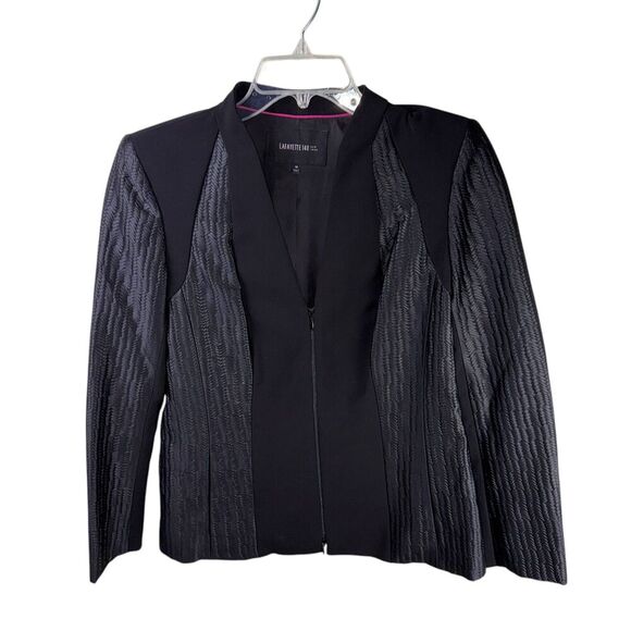 LAFAYETTE 148 New York Blazer Black Woven Design Double Zip Evening Jack… - Picture 1 of 5